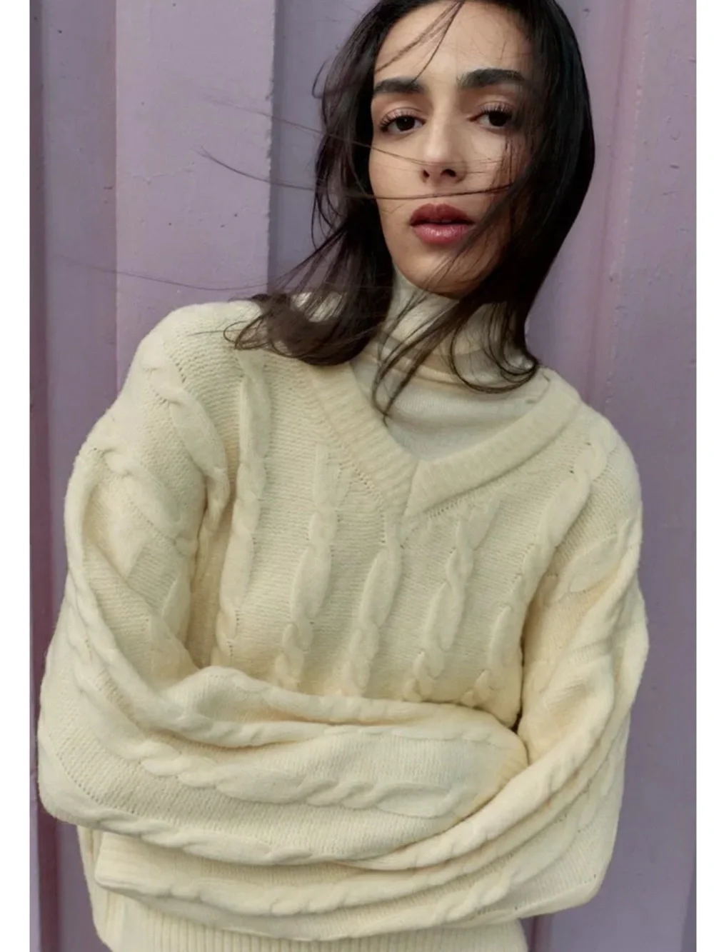 Zara Soft yellow cable Knit Sweater - Picture 3 of 6